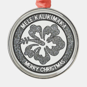 Hawaii Christmas silver glitter hibiscus ornament