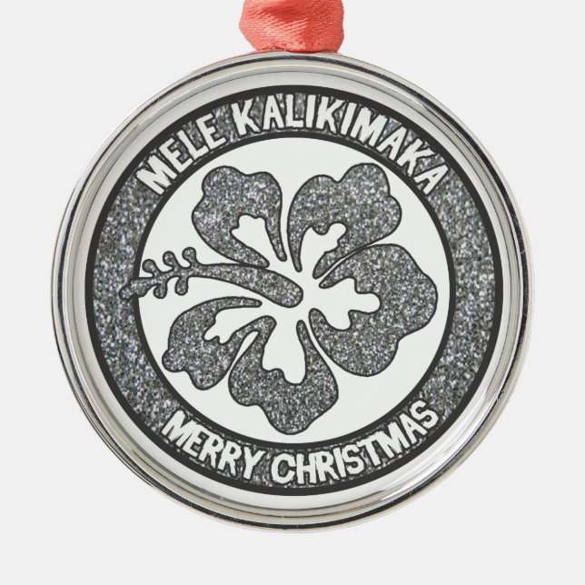 Hawaii Christmas silver glitter hibiscus ornament (Front)