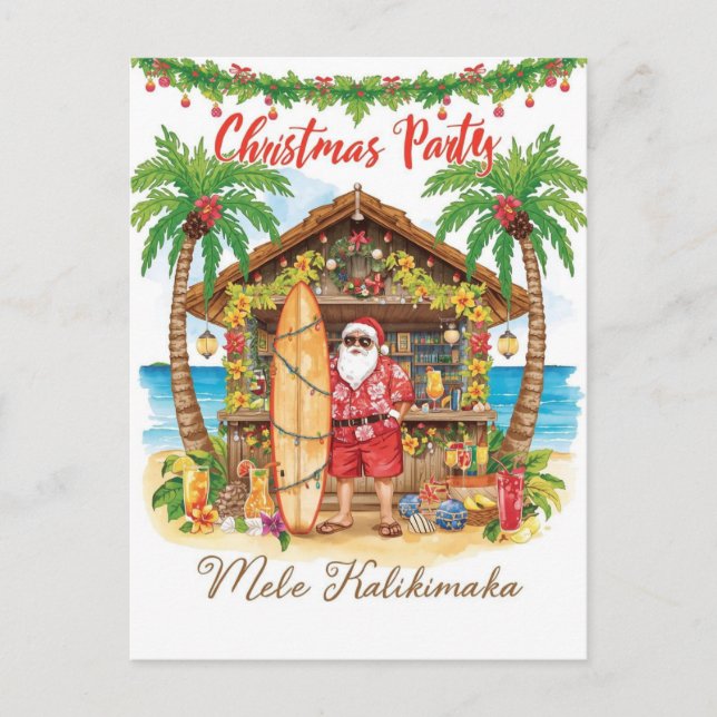 Hawaii Christmas with Santa Claus  Holiday Postcard (Front)