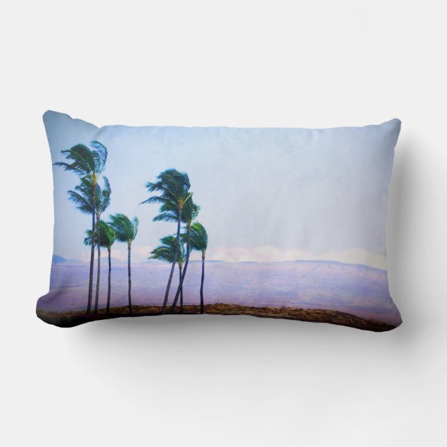 Hawaii coastal palm trees purple mountain tropical lumbar cushion (Front)