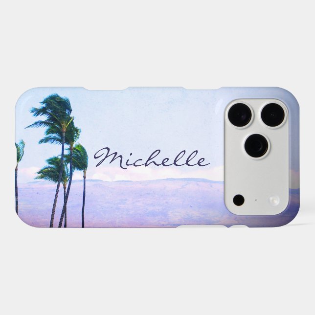 Hawaii Coastal Palm Trees Purple Mountains Name (Back (Horizontal))