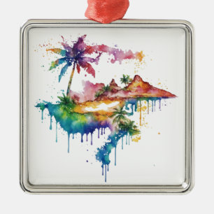 Hawaii design with colourful splatters metal tree decoration