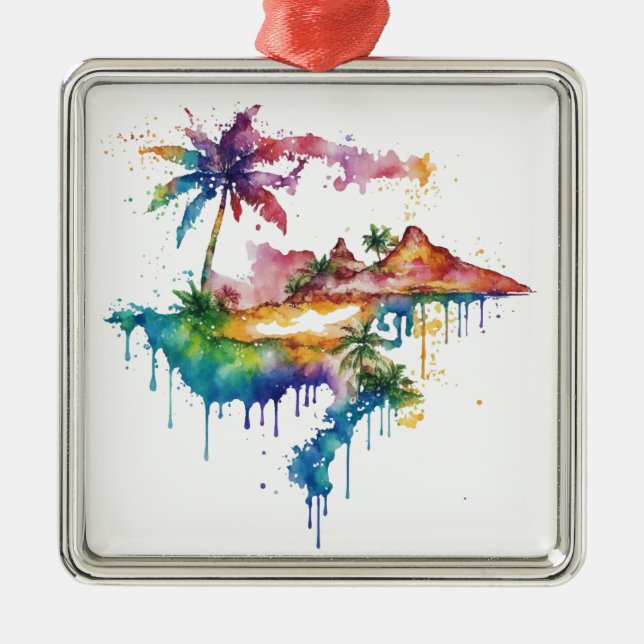 Hawaii design with colourful splatters metal tree decoration (Front)