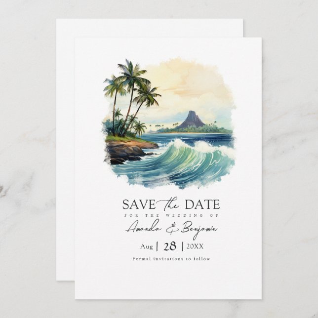 Hawaii Destination Wedding QR Code Save The Date (Front/Back)