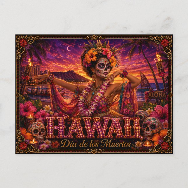 Hawaii Día de los Muertos Retro Postcard (Front)