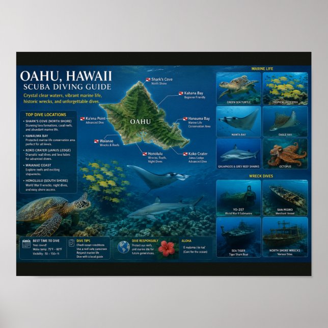 Hawaii Dive Sites Poster (Front)