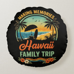 Hawaii Family Trip Beach Sunset Paragliding Scene Round Cushion