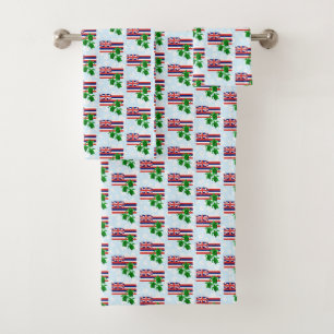 Hawaii Flag and Green Sea Turtles Floral Bath Towel Set