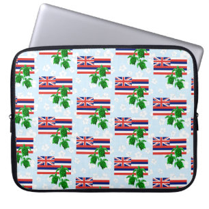 Hawaii Flag and Green Sea Turtles Floral Laptop Sleeve