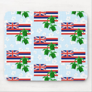 Hawaii Flag and Green Sea Turtles Floral Mouse Mat
