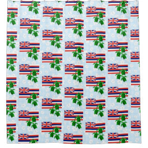 Hawaii Flag and Green Sea Turtles Floral Shower Curtain