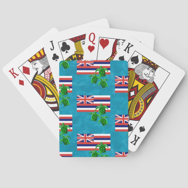 Hawaii Flag and Green Sea Turtles Playing Cards (Back)