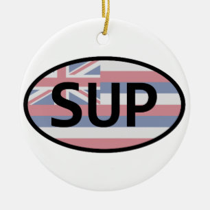 Hawaii Flag Standup Paddling Ceramic Tree Decoration