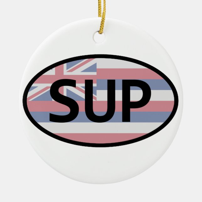 Hawaii Flag Standup Paddling Ceramic Tree Decoration (Front)