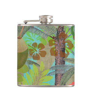 Hawaii Flower Hula Vintage Floral Graphic Hip Flask