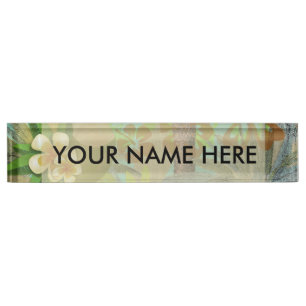 Hawaii Flower Hula Vintage Floral Graphic Nameplate