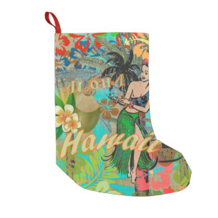 Hawaii Flower Hula Vintage Floral Graphic Small Christmas Stocking