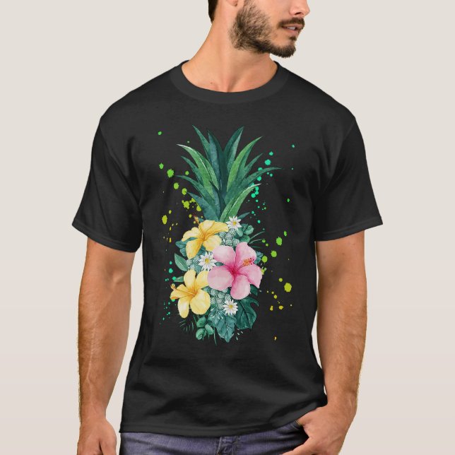 Hawaii Flower Pineapple Art Vacation T-Shirt (Front)