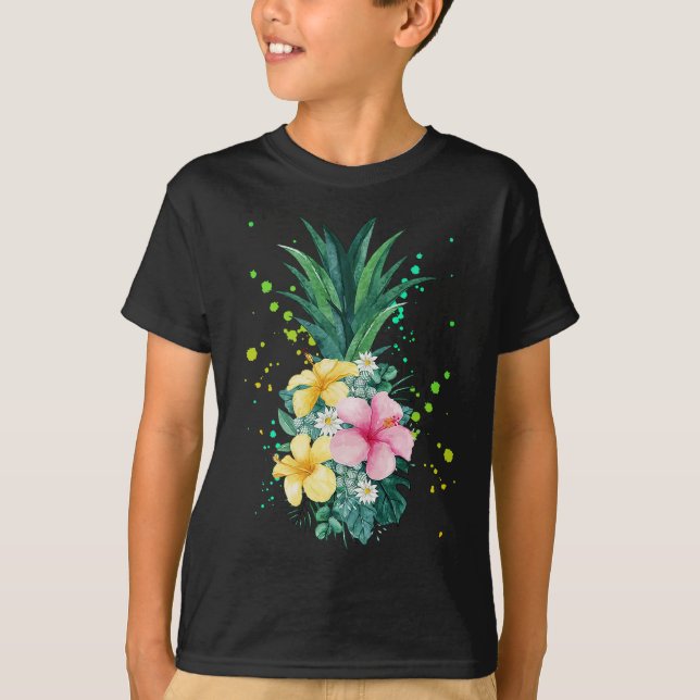 Hawaii Flower Pineapple Art Vacation T-Shirt (Front)