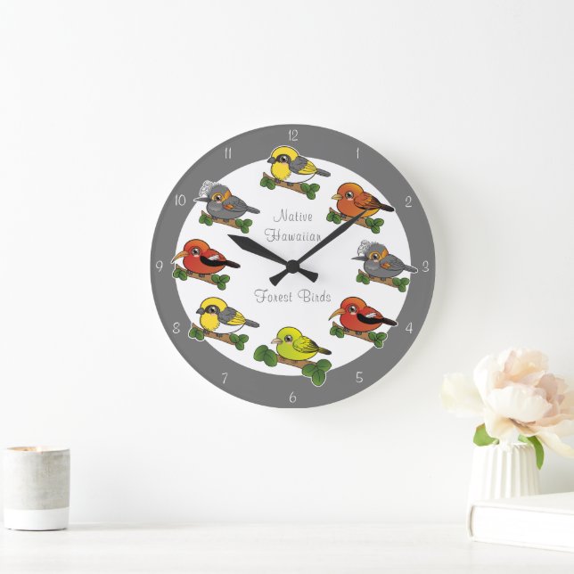 Hawaii Forest Birds Large Clock (Home)