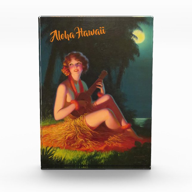 Hawaii Girl with Ukulele Photo Block (Front)