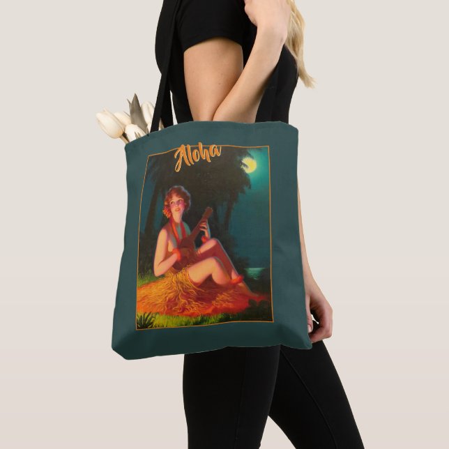 Hawaii Girl with Ukulele Tote Bag (Close Up)