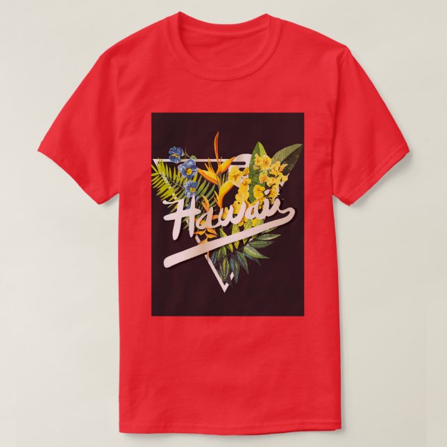 Hawaii graphic slogan with tropical flower T-Shirt (Design Front)