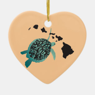 Hawaii Green Sea Turtle and Hawaii Islands Ceramic Tree Decoration