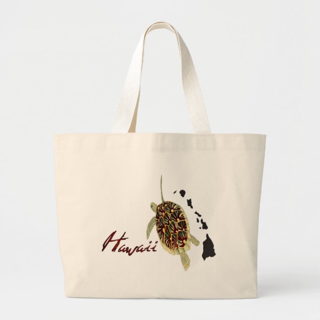 Hawaii Green Sea Turtle Large Tote Bag (Front)