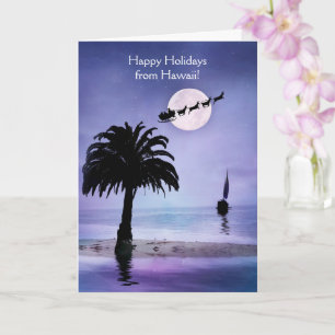 Hawaii Happy Holidays Coastal Beach Sailboat Card