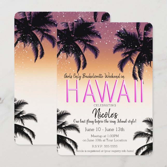 Hawaii Hawaiian Girls Weekend Bachelorette Party Invitation (Front/Back)