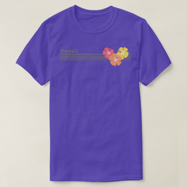 Hawaii Hawaiian Hibiscus Stripes Tropical Flowers T-Shirt (Design Front)