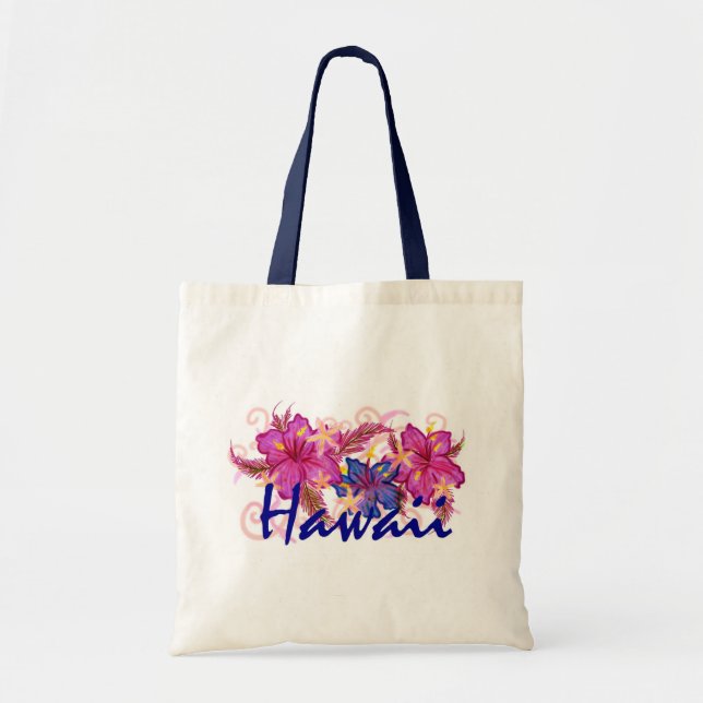 Hawaii hibiscus artistic floral reusable bag (Front)