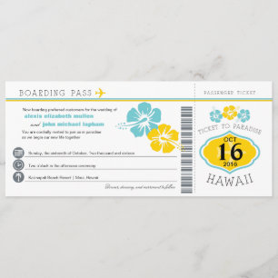 Hawaii Hibiscus Boarding Pass Wedding Invitation