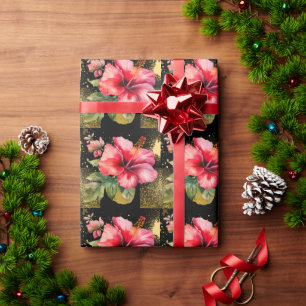 Hawaii Hibiscus Flower Christmas themed Wrapping Paper