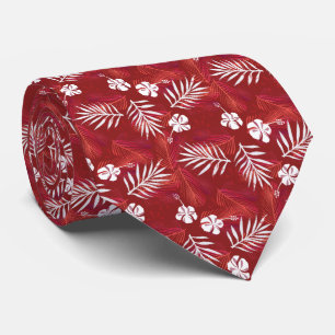 Hawaii Hibiscus Flower Tropical Palm Leaf Tie