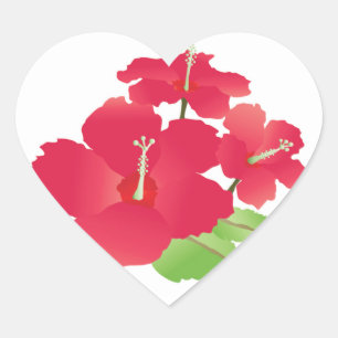 Hawaii Hibiscus Flowers Heart Sticker