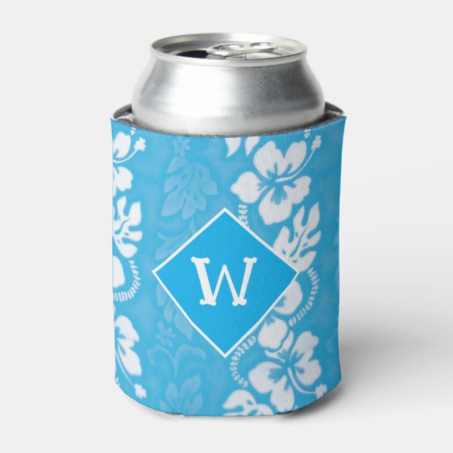 Hawaii Hibiscus Flowers Patterned Monogram Can Cooler (Can Front)