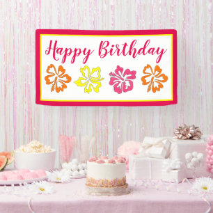 Hawaii Hibiscus Happy Birthday Beach Party Luau Banner