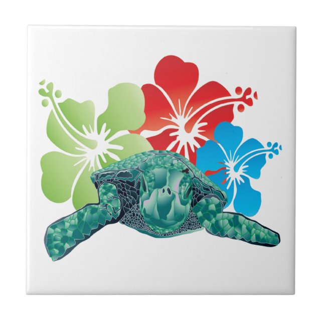 Hawaii Hibiscus Turtle Tile (Front)