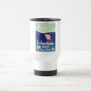Hawaii, honolulu Cartoon travel poster. Mug