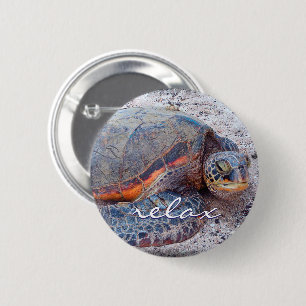 Hawaii Honu Sea Turtle Photo Relax Script Bold 6 Cm Round Badge