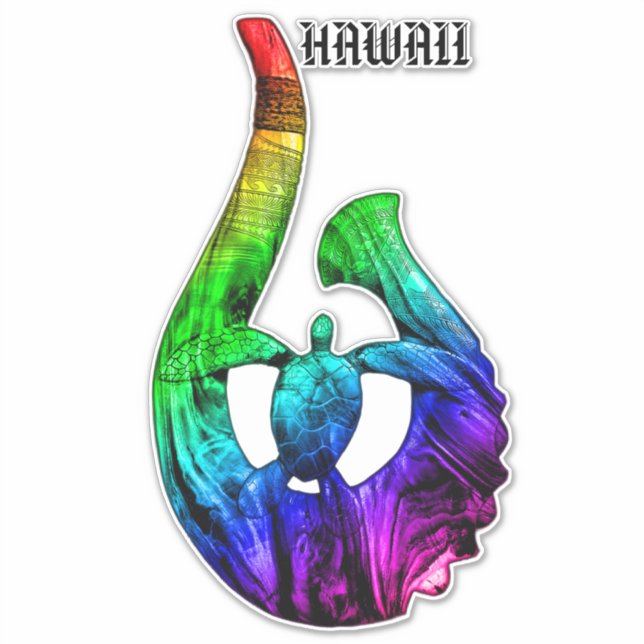 Hawaii Honu Tribal Hook Neon Rainbow (Front)
