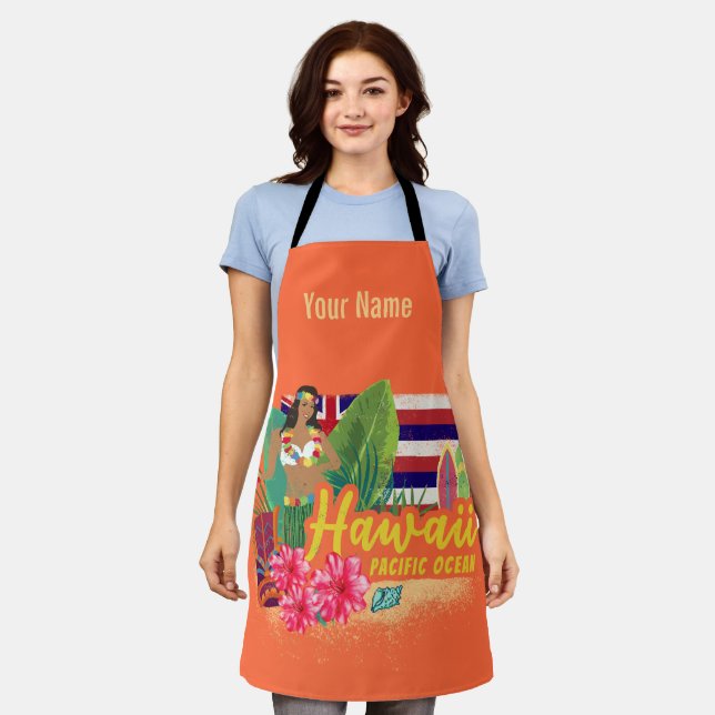 Hawaii Hula Dancer Retro Pacific Vintage Souvenir Apron (Worn)