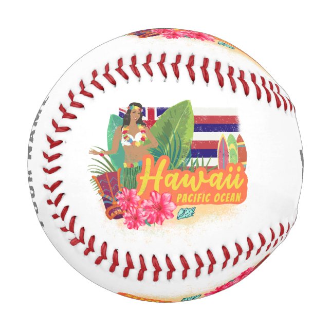Hawaii Hula Dancer Retro Pacific Vintage Souvenir Baseball (Front Left)