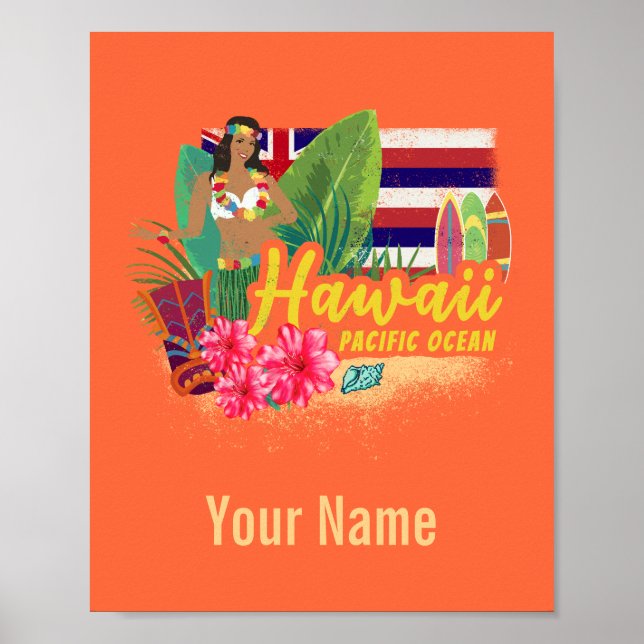 Hawaii Hula Dancer Retro Pacific Vintage Souvenir Poster (Front)