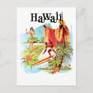 Hawaii, Hula girl and natives welcomes you to surf Postcard