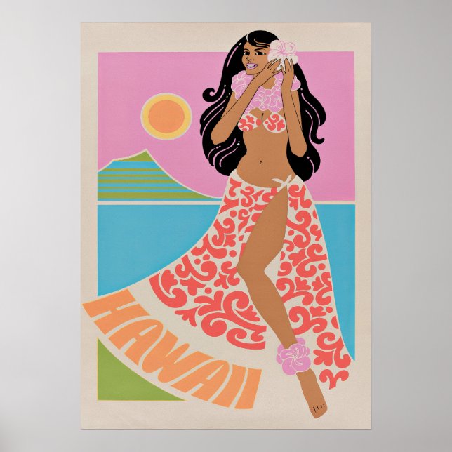 Hawaii Hula Girl Retro Vintage Travel Poster (Front)