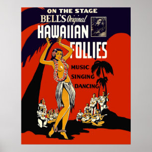 Hawaii hula girl, traditional dance, music, party poster