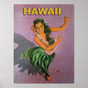 Hawaii, Hula girl traditional dance,vintage travel Poster